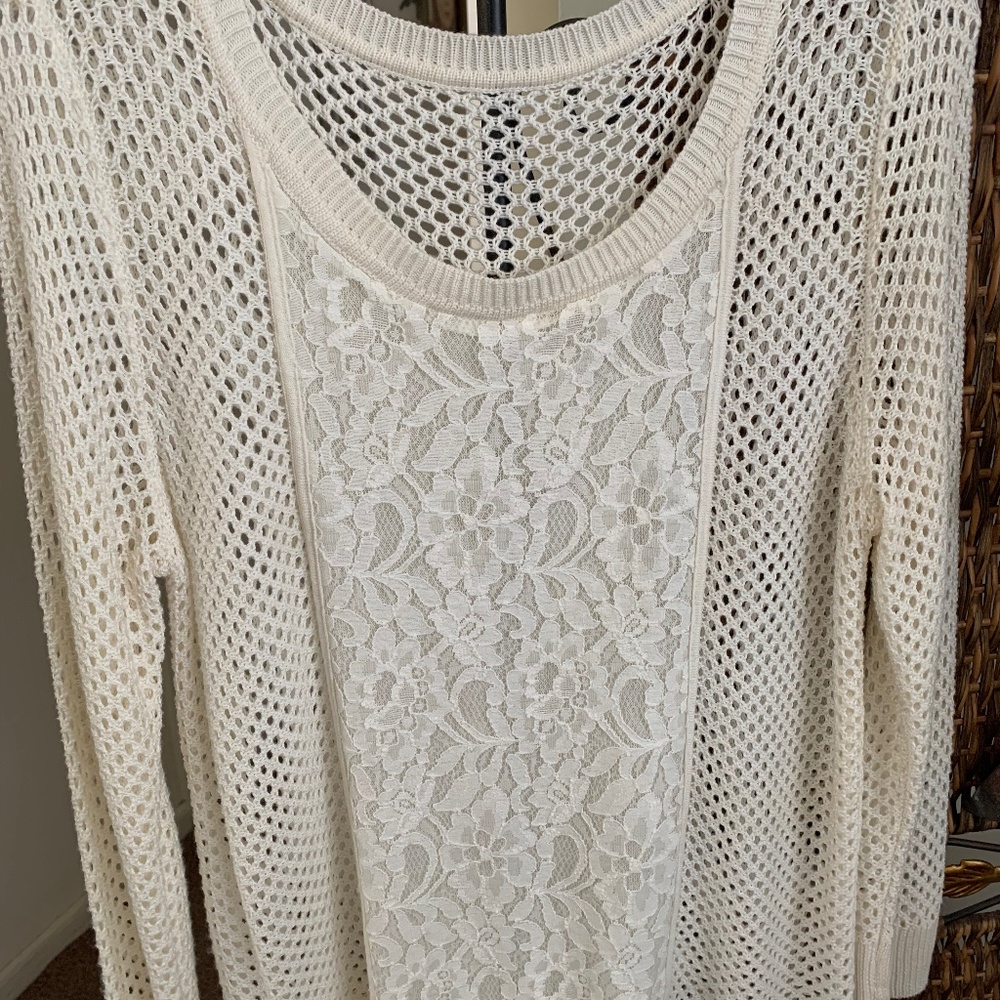 Unknown Brand Women’s Used Size L Ivory Crochet & Lace Summer Sweater